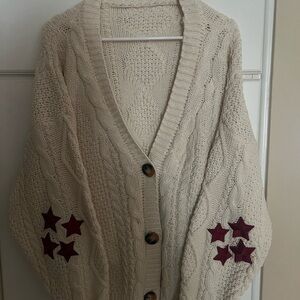 Women's Cream Cardigan with Star Accents